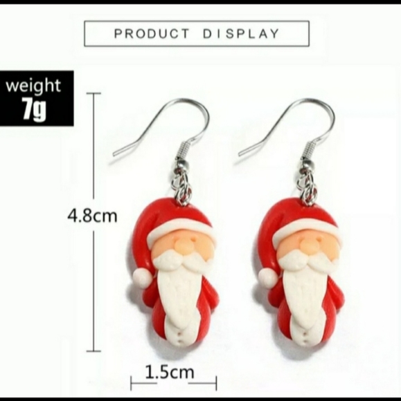 Red Holiday Christmas Santa Claus Clay Dangle Drop Earrings - Picture 7 of 7